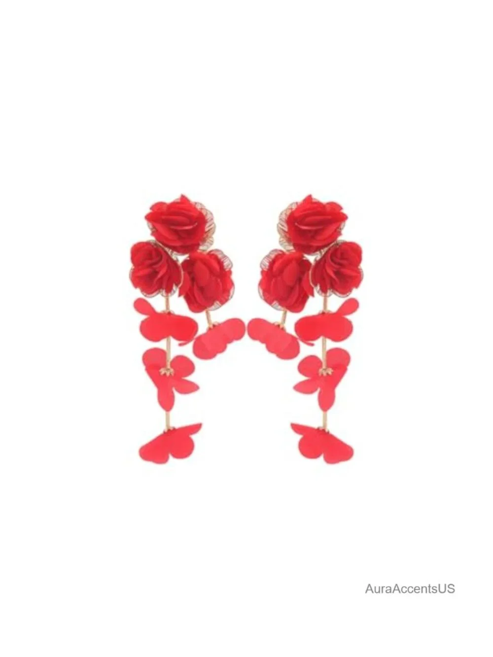 Handmade Fabric Flower Drop Dangle Earrings for Women Lightweight Statement